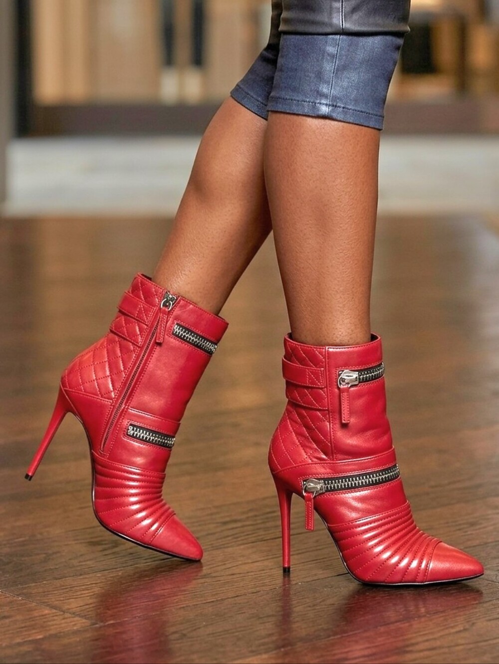❤️ Giuseppe Zanotti Olinda 110 Red Leather Double-Zip Accent Booties, EU 38.5